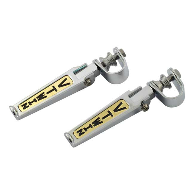 MCS V-Twin Foot Peg Set. Clamp-on. Chrome/Gold – Universal