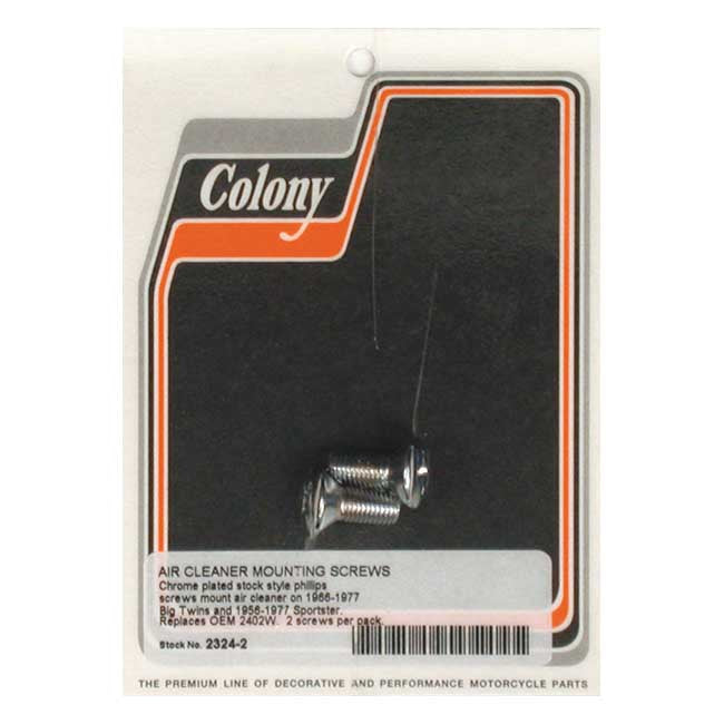 Colony Air Cleaner Cover Mount Screw Kit. Chrome – 1967–1978 Big Twin; XL Sportster