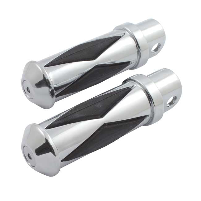 MCS Diamond Footpegs, Large Diameter. Female Mount. Chrome