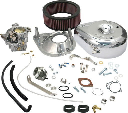 S&S Cycle Super E Carburetor Kit with Manifold Chrome Natural Silver Band-Style Intake