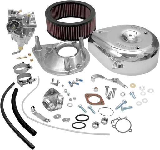 S&S Cycle Super E Carburetor Kit with Manifold Chrome Natural Silver Band-Style Intake