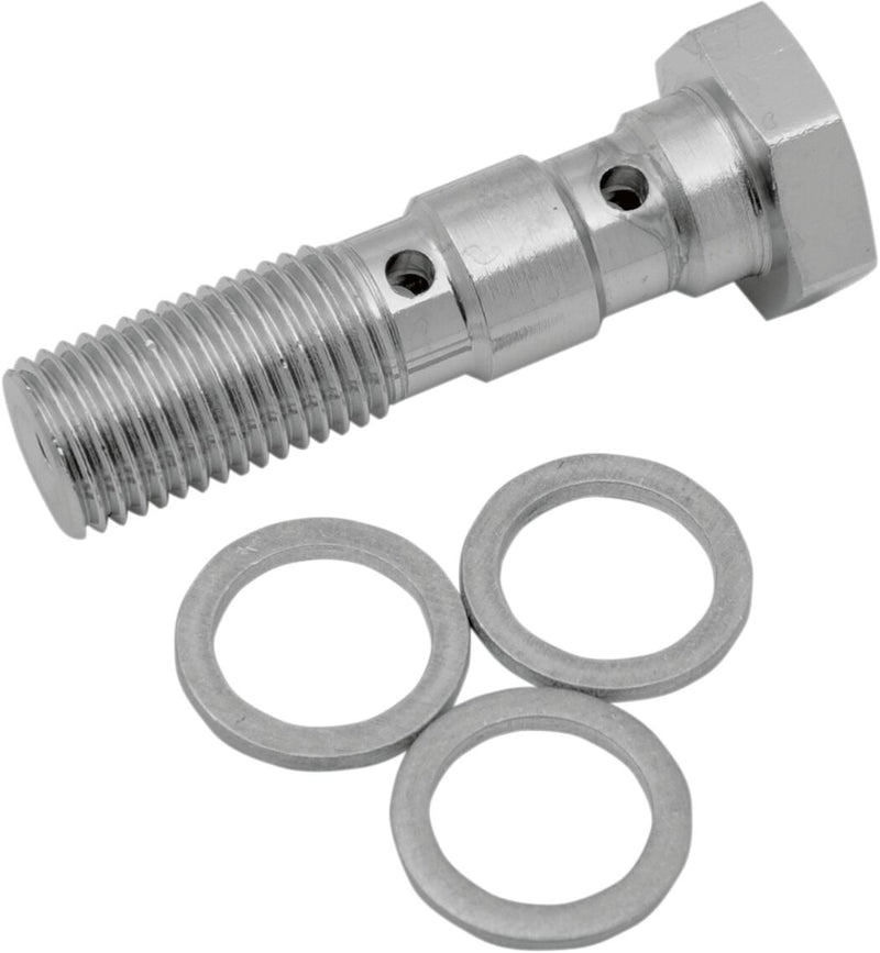 Drag Specialties Universal Chrome Steel Banjo Bolt Silver Standard Double - 117
