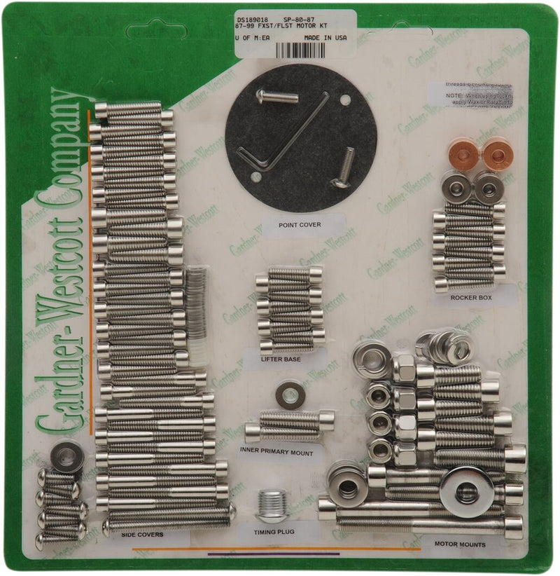Gardner-Westcott Big Twin Motor Sets Bolt Kit Natural Polished Silver Socket-Head Stainless Steel