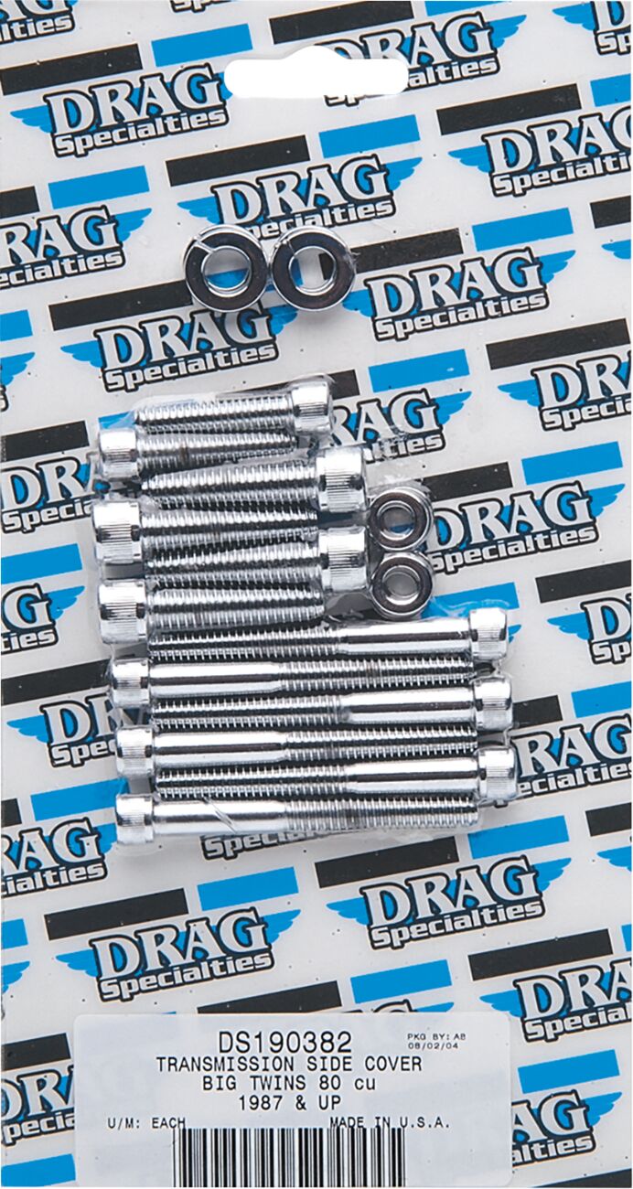 Drag Specialties Transmission Side Cover Bolt Set Chrome Silver Knurled Socket-Head