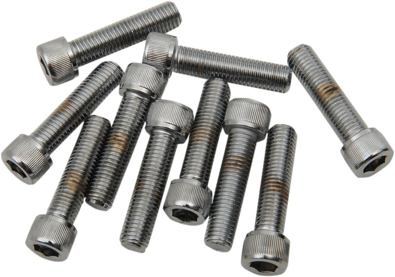 Drag Specialties Replacement Fine Thread Socket-Head Bolts Chrome Polished Silver Knurled 10 Pack