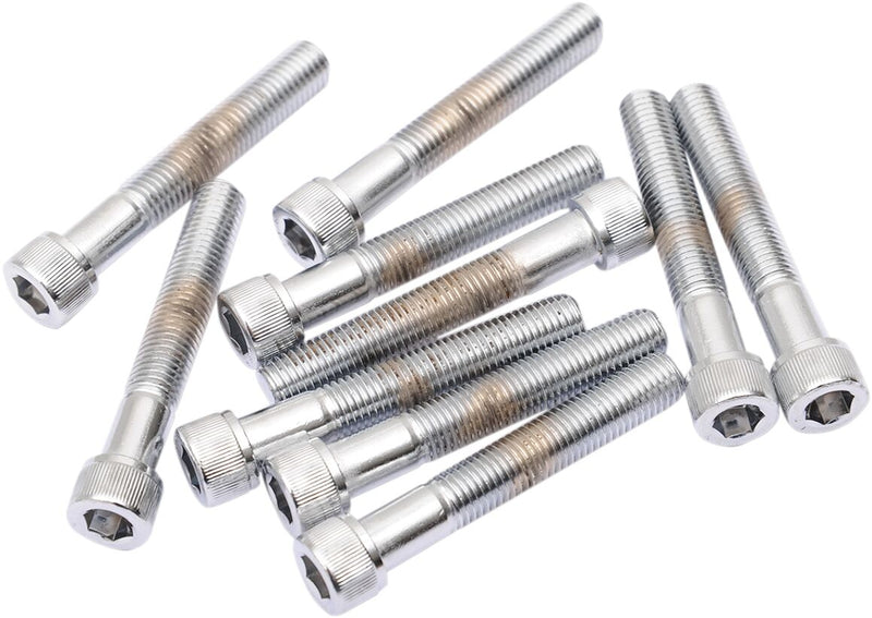 Drag Specialties Replacement Fine Thread Socket-Head Bolts Chrome Polished Silver Knurled 10 Pack