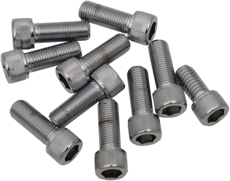 Drag Specialties Replacement Fine Thread Socket-Head Bolts Chrome Polished Silver Knurled 10 Pack