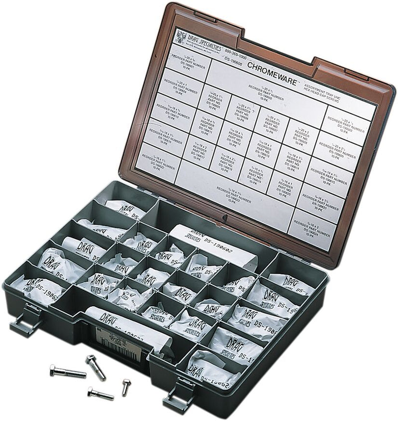 Drag Specialties Hex-Head Bolt Assortment Chrome Polished Silver Coarse Thread Multi Functional Kit