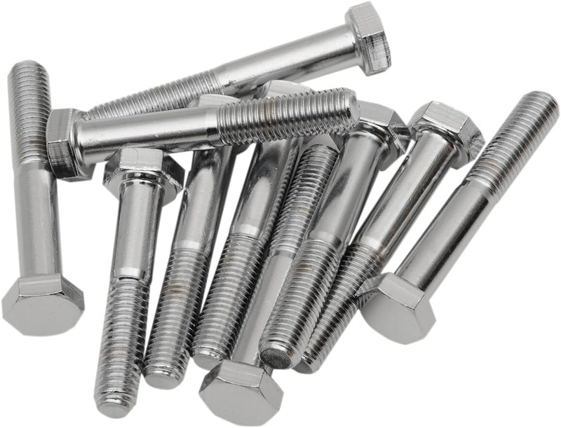 Drag Specialties Replacement Fine Thread Hex Head Bolts Chrome Polished Silver 10 Pack - MPB153
