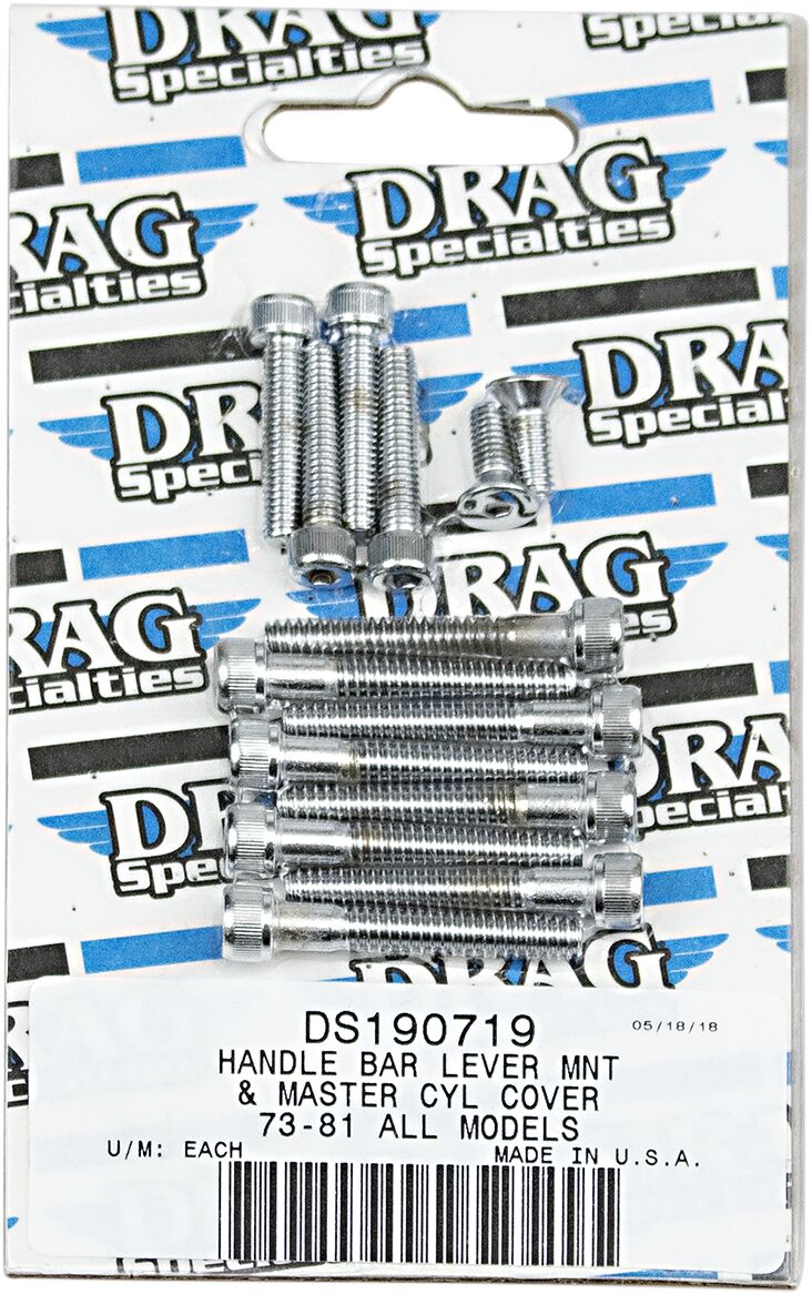 Drag Specialties Handlebar Lever and Master Cylinder Cover Bolt Set Chrome Silver Knurled Socket-Head Handlebar Lever Mount