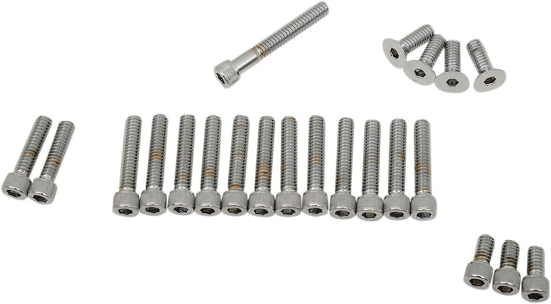 Drag Specialties Cam/Primary/Inspection/Derby Cover Bolt Set Chrome Silver Knurled Socket-Head Cam Cover