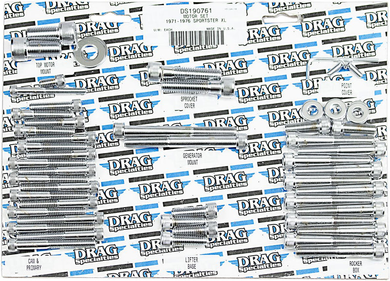 Drag Specialties Motor Bolt Set Chrome Silver Knurled Socket-Head