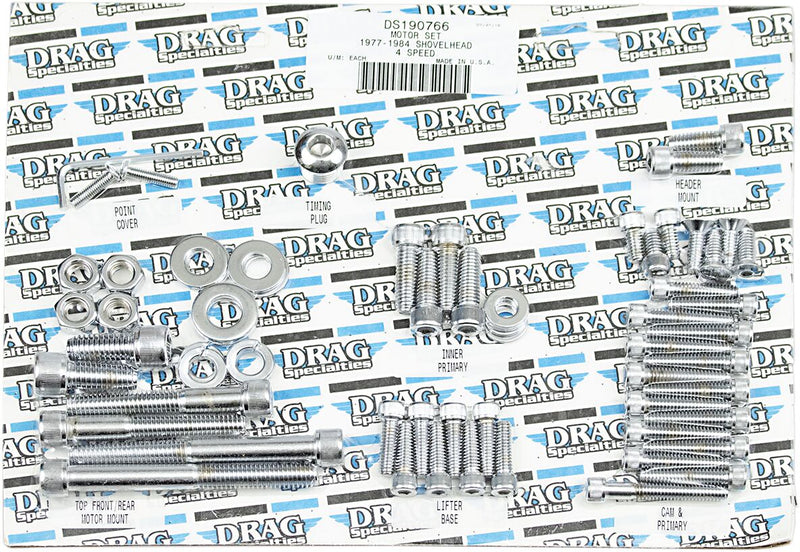 Drag Specialties Motor Bolt Set Chrome Silver Knurled Socket-Head