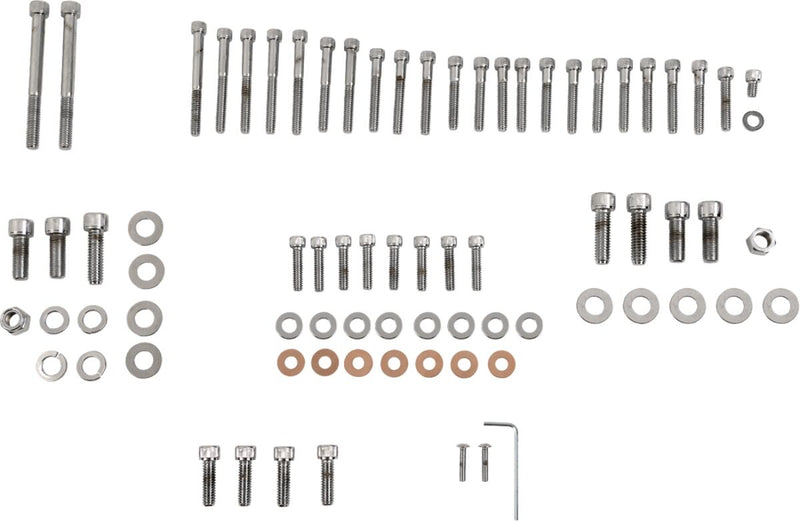 Drag Specialties Complete Motor Bolt Kit Chrome Silver Knurled Socket-Head Steel