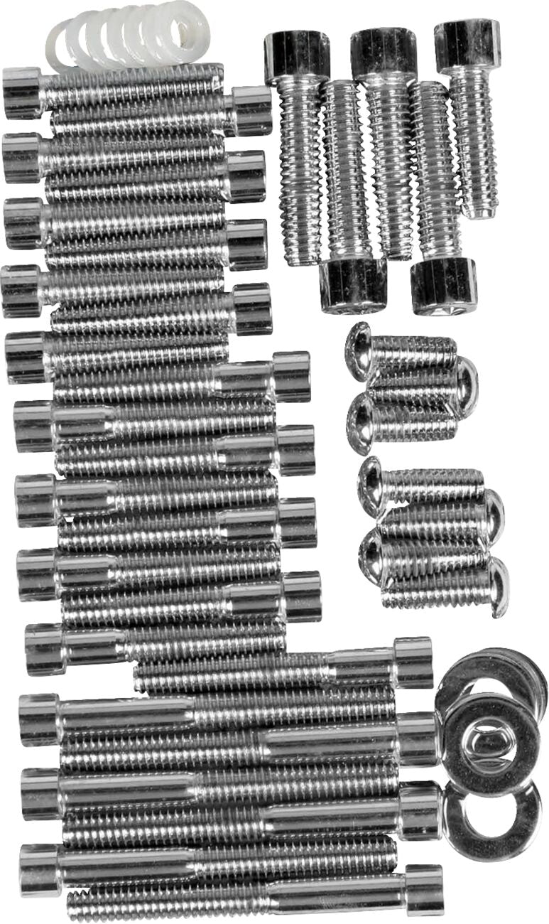 Drag Specialties Cam/Primary/Transmission Cover Bolt Set Chrome Silver Smooth Socket-Head Cam Cover Derby Cover