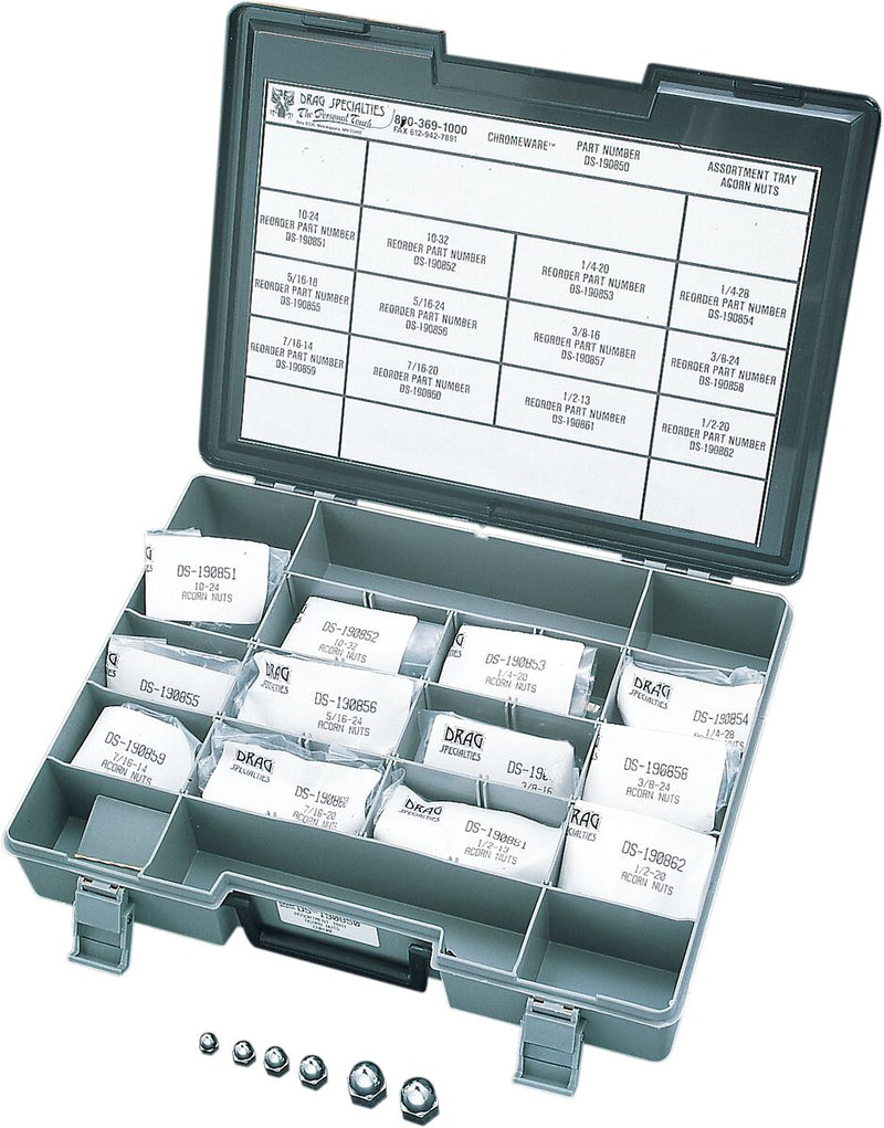 Drag Specialties Acorn Nut Assortment Kit Chrome Silver Multi Functional