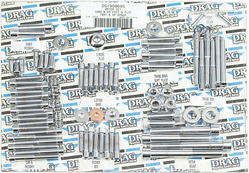 Drag Specialties Complete Motor Bolt Kit Chrome Silver Smooth Socket-Head Steel