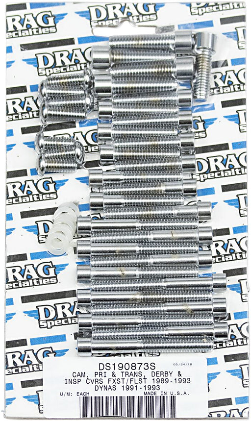 Drag Specialties Cam/Primary/Transmission Cover Bolt Set Chrome Silver Smooth Socket-Head Cam Cover Derby Cover