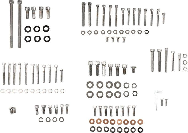 Drag Specialties Complete Motor Bolt Kit Chrome Silver Knurled Socket-Head Steel