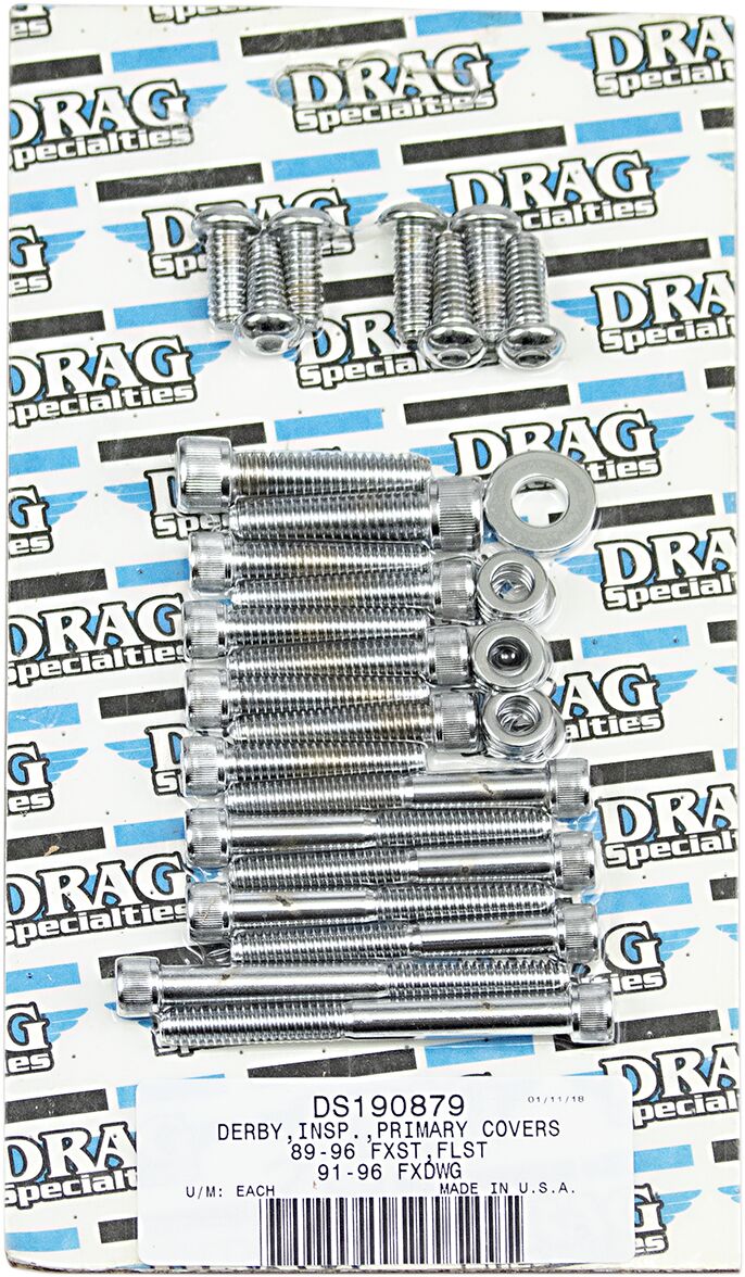 Drag Specialties Inner and Outer Primary/Derby/Inspection Covers Bolt Set Chrome Silver Knurled Socket-Head Derby Cover Inner Primary Cover - MK266