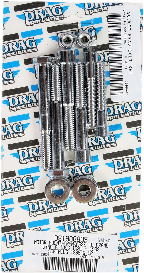 Drag Specialties Motor Mount Bolt Set Chrome Silver Smooth Socket-Head