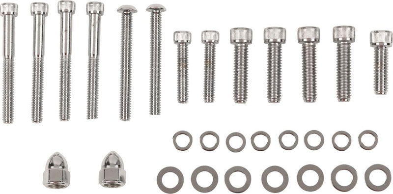 Drag Specialties Transmission End Cover and Bearing Support Plate Bolt Set Chrome Silver Knurled Socket-Head