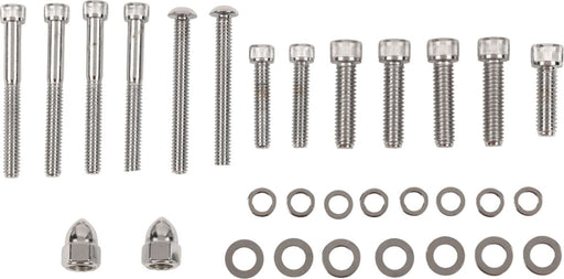 Drag Specialties Transmission End Cover and Bearing Support Plate Bolt Set Chrome Silver Knurled Socket-Head