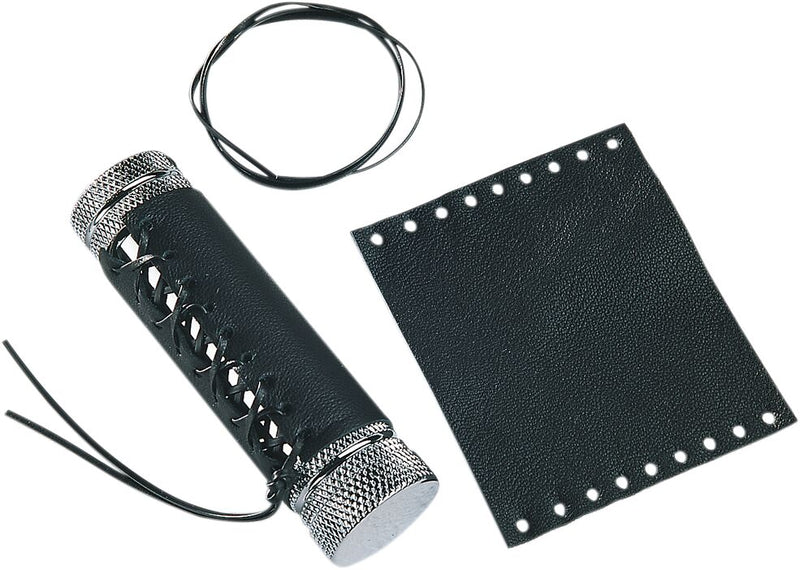 Drag Specialties Tie-On Leather Grip Covers Black - DS243058