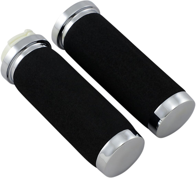 Drag Specialties Sundance® Grips Black Chrome Cable Closed End Foam Neoprene Pair