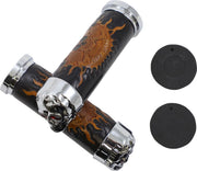Drag Specialties Skull Grips Black Brown Cable Closed End Foam Leather Pair Black| Brown| Chrome| Red - 17-0505CDTS