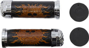 Drag Specialties Skull Grips Black Brown Cable Closed End Foam Leather Pair Black| Brown| Chrome| Red - 17-0505CDTS