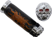 Drag Specialties Skull Grips Black Brown Cable Closed End Foam Leather Pair