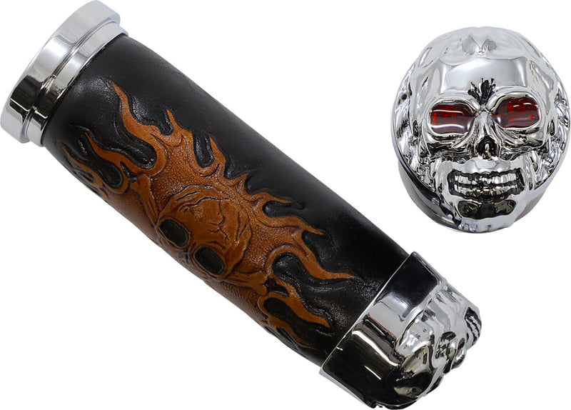 Drag Specialties Skull Grips Black Brown Cable Closed End Foam Leather Pair