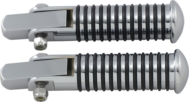 Drag Specialties Stud Mount Foot Pegs Sundance® Black Chrome Silver Studded Folding Steel Pair - 362019-BC309