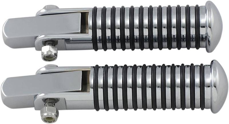 Drag Specialties Stud Mount Foot Pegs Sundance® Black Chrome Silver Studded Folding Steel Pair - 362019-BC309