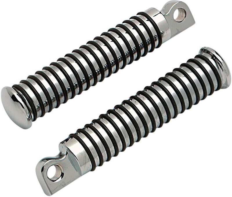 Drag Specialties Sundance® Foot Pegs Black Chrome Silver Male O-Ring 130 mm (5") Neoprene Steel Pair - 362033-BC309