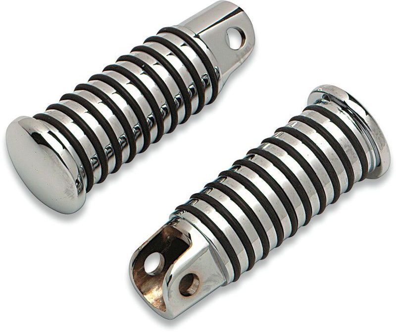 Drag Specialties Sundance® Foot Pegs Black Chrome Silver Female O-Ring Large Neoprene Steel Pair