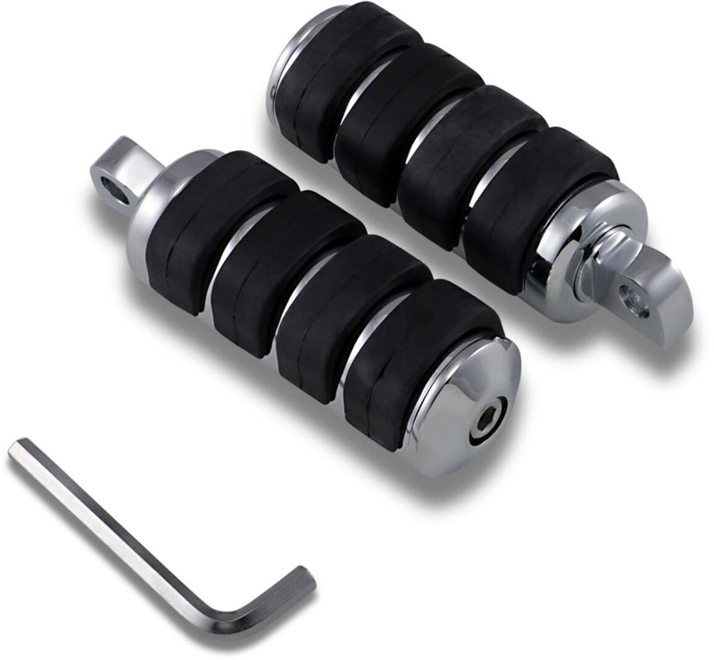 Drag Specialties Soft-Ride Foot Pegs Black Chrome Silver Male Large Billet Aluminium Neoprene Pair - 361052-BC310