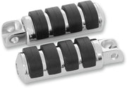 Drag Specialties Soft-Ride Foot Pegs Black Chrome Silver Female Large Billet Aluminium Neoprene Pair - 361046-BC310