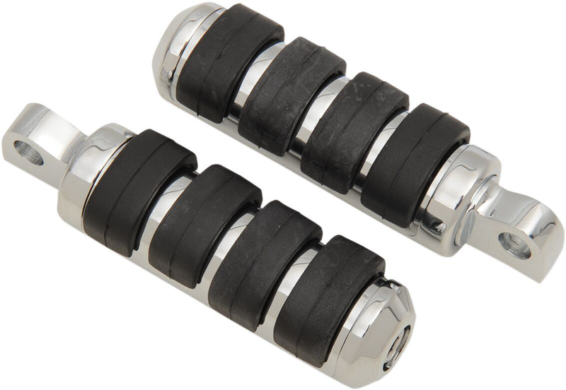 Drag Specialties Soft-Ride Foot Pegs Black Chrome Silver Male Small Billet Aluminium Neoprene Pair - 361047