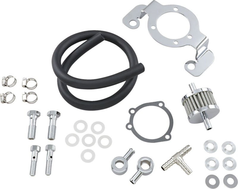 Drag Specialties Crankcase Breather with Support Bracket Kit Crankcase Breather/Support Bracket Kit Black Chrome Silver