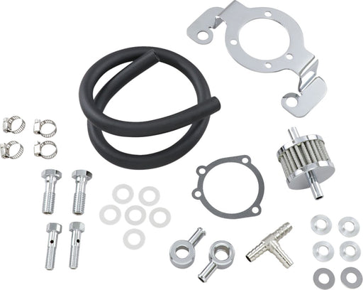Drag Specialties Crankcase Breather with Support Bracket Kit Crankcase Breather/Support Bracket Kit Black Chrome Silver