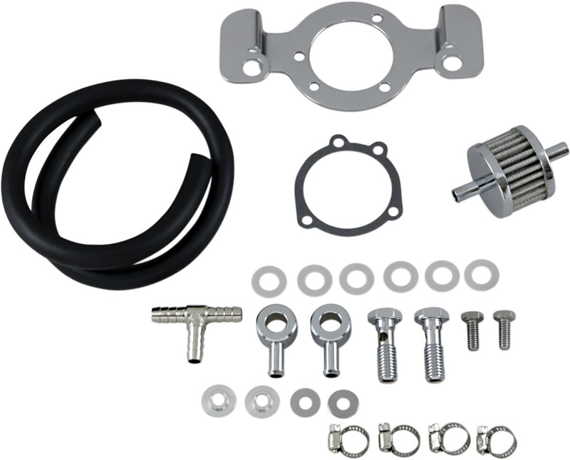 Drag Specialties Crankcase Breather with Support Bracket Kit Crankcase Breather/Support Bracket Kit Black Chrome Silver