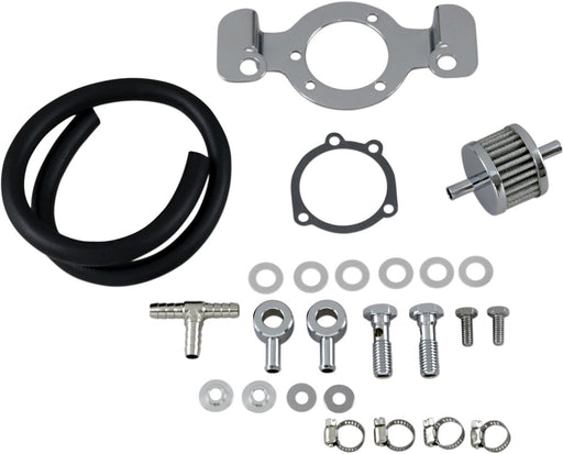 Drag Specialties Crankcase Breather with Support Bracket Kit Crankcase Breather/Support Bracket Kit Black Chrome Silver