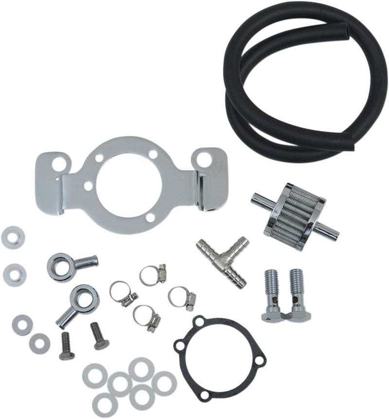 Drag Specialties Crankcase Breather with Support Bracket Kit Crankcase Breather/Support Bracket Kit Black Chrome Silver - 120087-BC514