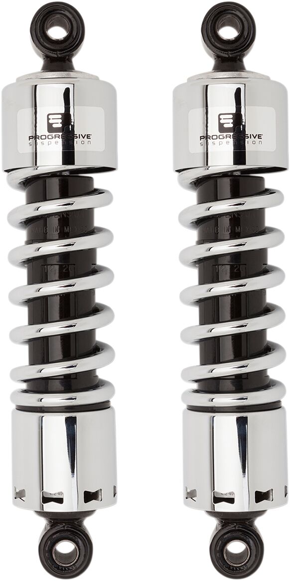 Progressive Suspension 412 Series Shocks 412 Series without Covers Shock Absorber Black Chrome Rear Coilover Monotube Steel Pair