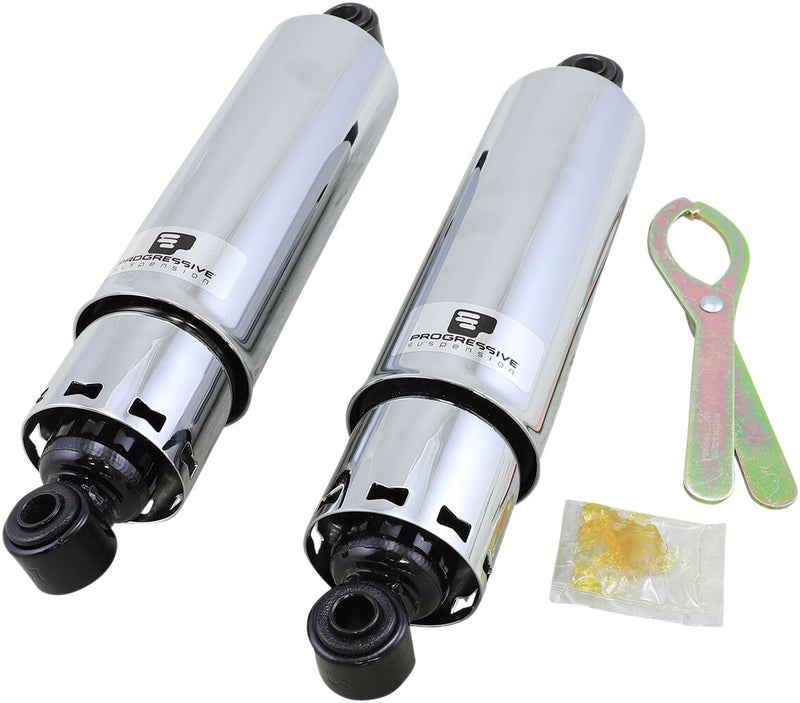 Progressive Suspension 412 Series Shocks 412 Series with Covers Shock Absorber Black Chrome Rear Coilover Monotube Steel Pair