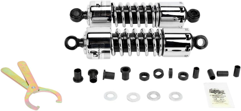 Progressive Suspension 412 Series Shocks 412 Series without Covers Shock Absorber Chrome Rear Coilover Monotube Steel Pair - 412-4005C