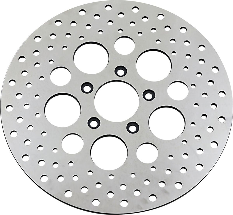 Drag Specialties Polished Stainless Steel Drilled Brake Rotor Silver Front C/B