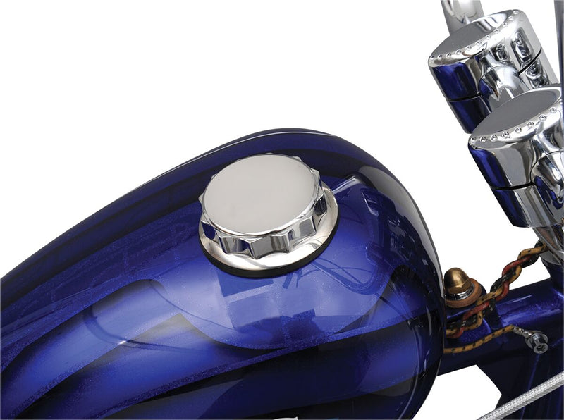 Drag Specialties Deluxe Gas Cap Fuel Cap Chrome Silver Cam-Style Twist-On Vented ABS Plastic Each